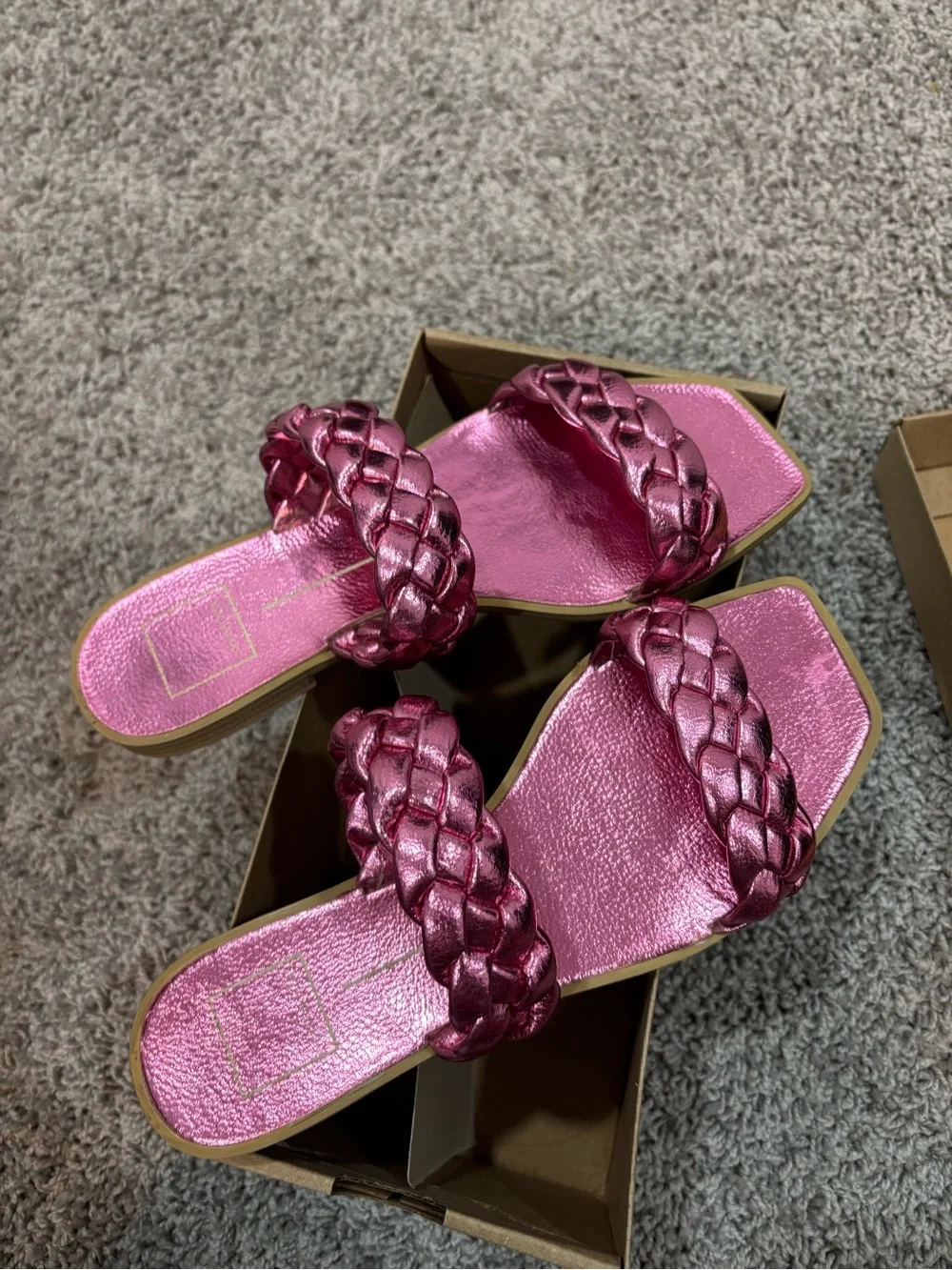 Dolce Vita Metallic Braided Double-Strap Pink Slide Sandals